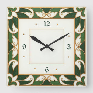Art Deco Grün Quadratische Wanduhr