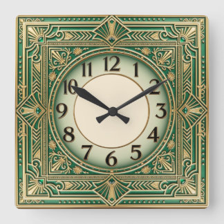 Art Deco Grün Quadratische Wanduhr