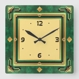 Art Deco Grün Quadratische Wanduhr