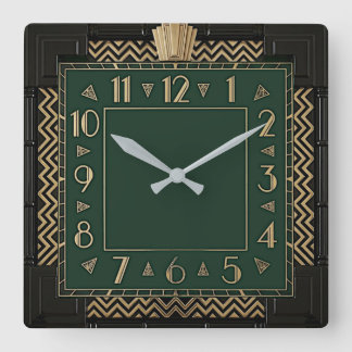 Art Deco Grün Quadratische Wanduhr