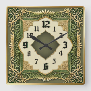 Art Deco Grün Quadratische Wanduhr