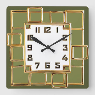 Art Deco Grün Quadratische Wanduhr