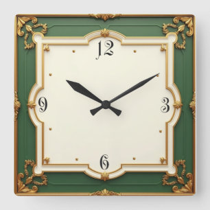 Art Déco Grün Quadratische Wanduhr