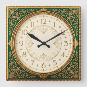 Art Deco Grün Quadratische Wanduhr