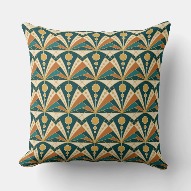 Art Deco (grün, rostig und gold) Kissen (Vorderseite)