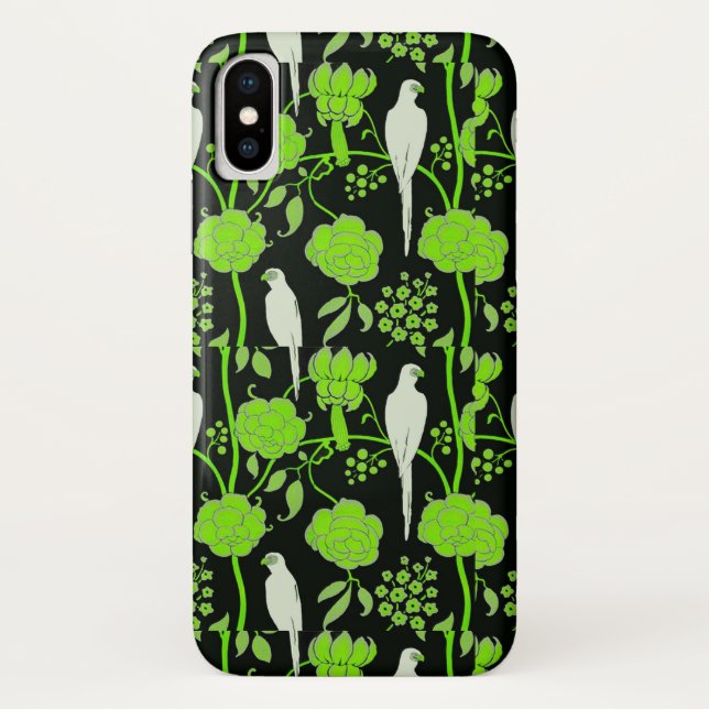 ART DECO GRÜNE BLUME, WEISSE TEILE AUF SCHWARZ Case-Mate iPhone HÜLLE (Rückseite)