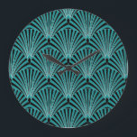 Art Deco: grünes Fanmuster. Große Wanduhr<br><div class="desc">Dekoratives Design im Art Déco Stil mit Motiven in Form eines grünen Ventilators. Vintage Art Deco Wiederholen Patten Design Hexe Arched Black and Green Stripes Art Deco Glamour in grünen Fanmotiven. Schwarz-grüne Streifen bilden einen Vintagen Rahmen. Art Deco Eleganz mit grünen Fanmotiven. Klassischer Charme in einem modernen Kontext: nahtlos, Vintag,...</div>