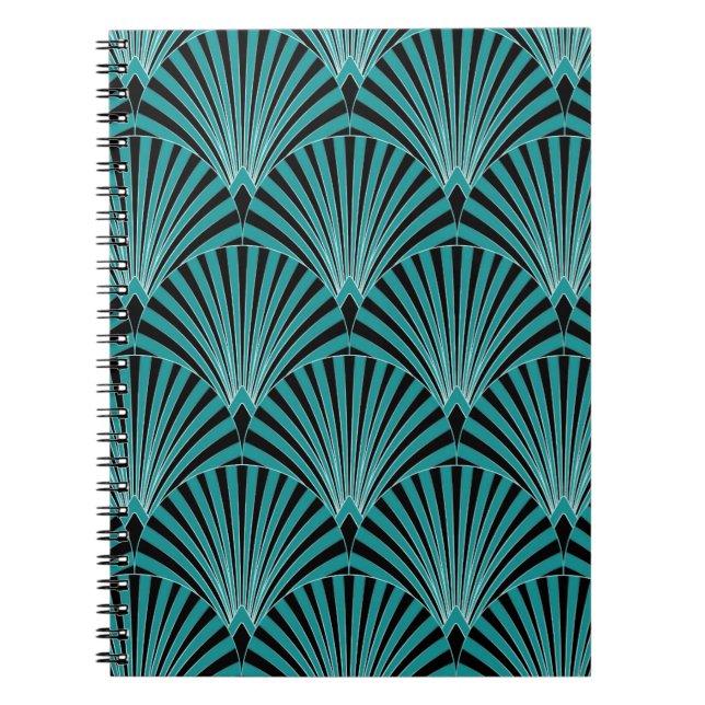 Art Deco: grünes Fanmuster. Notizblock (Vorderseite)