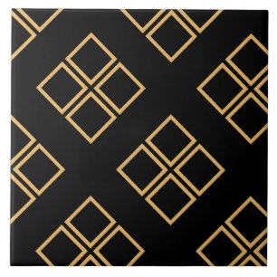 Art-Deco-Gruppen von 4 Goldenen Diamanten auf schw Fliese