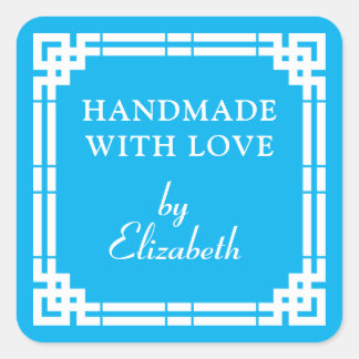 Art Deco Handgefertigt mit Liebe Quadratischer Aufkleber
