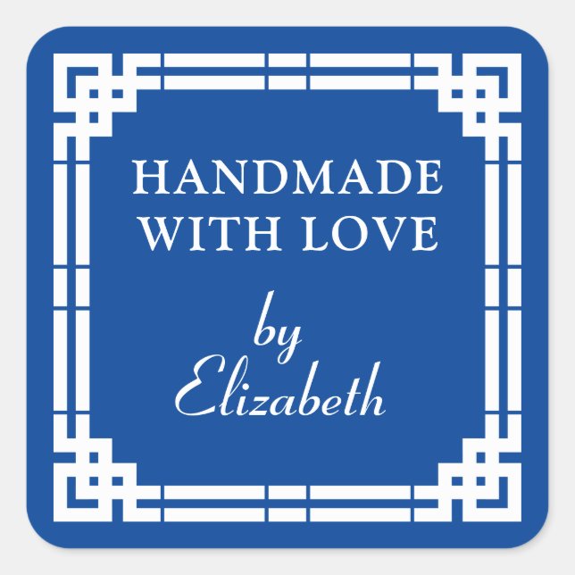 Art Deco Handmade mit Liebe Quadratischer Aufkleber (Vorderseite)
