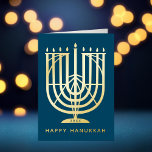 Art Deco Hanukkiah Menorah Happy Hanukkah<br><div class="desc">Wunschfreunde und Familie "Happy Hanukkah" mit diesem Deko inspiriert hanukkiah,  mit bearbeitbaren Farben sowohl der Menorah und der Hintergrund. Foto optional innen.</div>