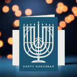 Art Deco Hanukkiah Menorah Happy Hanukkah Holiday Feiertagskarte<br><div class="desc">Wunschfreunde und Familie "Happy Hanukkah" mit diesem Deko inspiriert hanukkiah,  mit bearbeitbaren Farben sowohl der Menorah und der Hintergrund. Foto optional innen.</div>