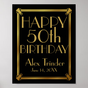 ART Deco Happy Geburtstag Print Roaring 20's Party Poster