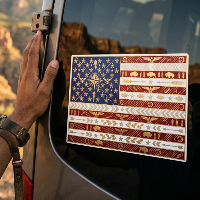 Art Deco Heritage-Flagge | USA-Aufkleber Aufkleber (Lifestyle Shot)