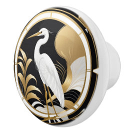 Art Deco Heron Bird Schwarz-weiß Gold Keramikknauf