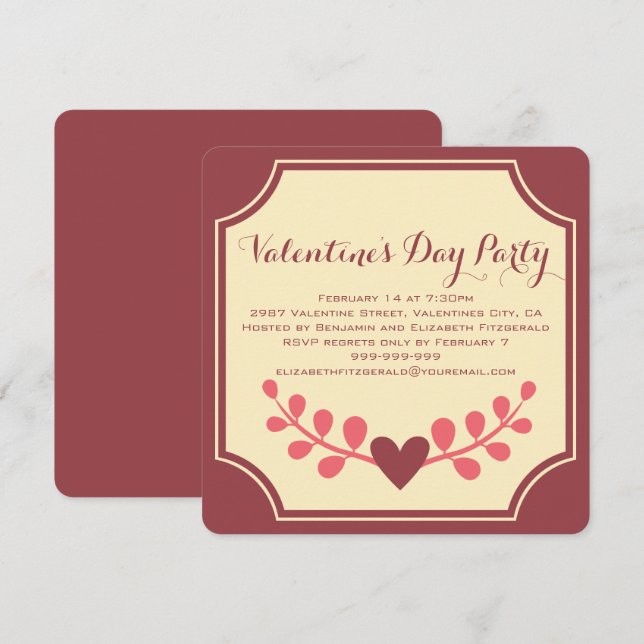 Art Deco Herz Blüh Valentines Party Einladung (Vorne/Hinten)