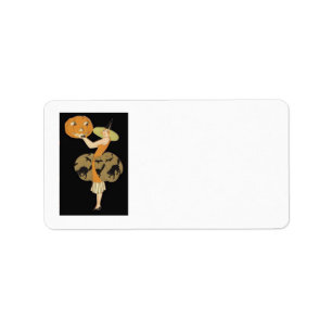 Art Deco Hexe Kürbislaterne Pumpkin Black Cat Adressaufkleber