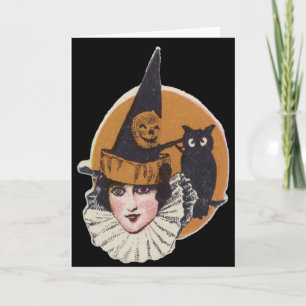 Art Deco Hexe Kürbislaterne Pumpkin Owl Karte