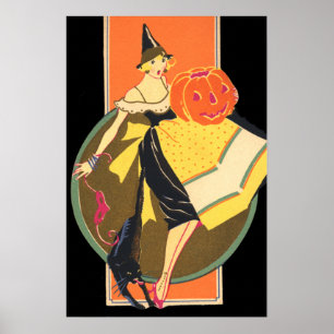 Art Deco Hexen-Kürbis-Jack O Lantern Kürbis Poster