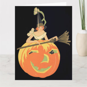 Art Deco Hexo Kürbislaterne Pumpkin Broom Karte