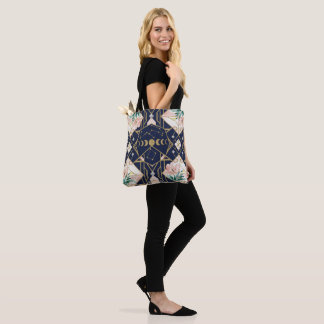 Art Deco Himmelsmondphasen Florales Gold Glitter Tasche