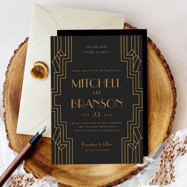 Art Deco Hochzeit Einladung Gold Black Gay Wedding (Von Creator hochgeladen)
