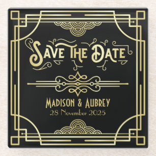 Art Déco Hochzeit Elegantes Tessin Save the Date Glasuntersetzer