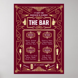 Art Deco Hochzeit Gold Burgunder Offener-Bar-Speis Poster