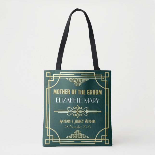 Art Deco Hochzeit Mutter des Groom Gold Green Tasche (Vorderseite)