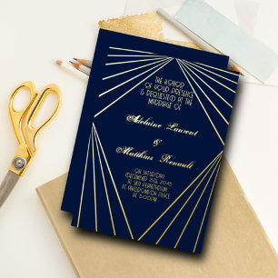 Art Deco Hochzeit Navy Blau und Gold  Folieneinladung