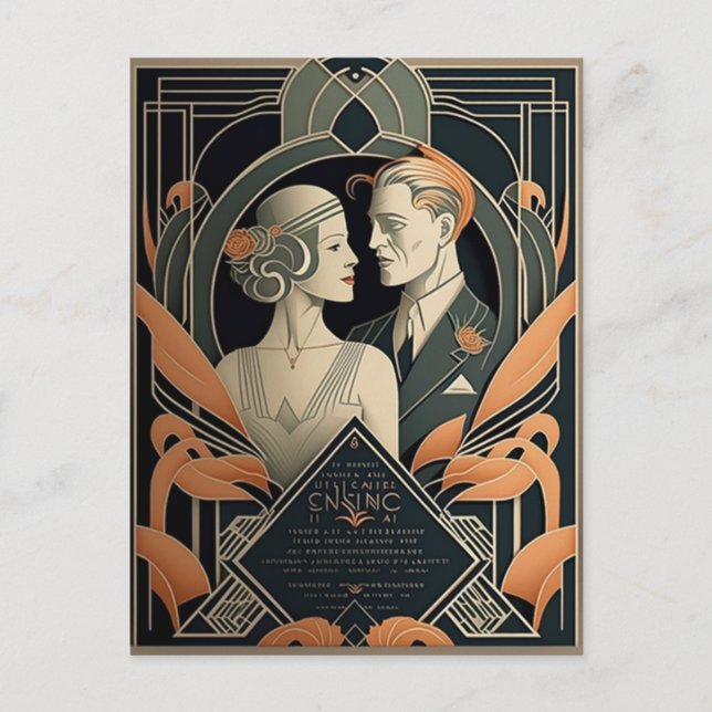 Art-Deco-Hochzeit Postkarte (Vorderseite)