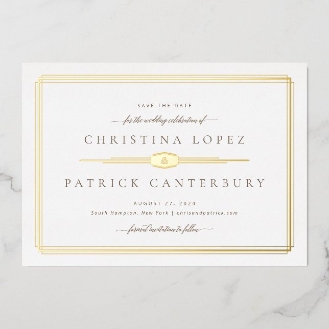 Art Deco Hochzeit speichern Folieneinladung (Vorderseite)