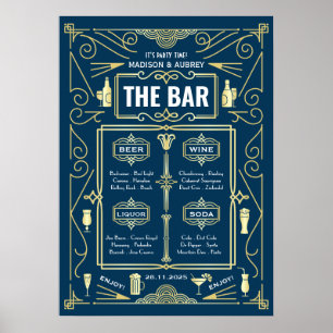 Art Deco Hochzeitsbar Karte Wein Bier Spirituosen  Poster