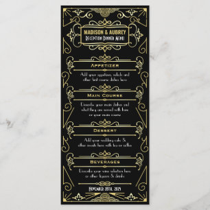 Art Deco Hochzeitsdinner Gold Black Food Menükarte