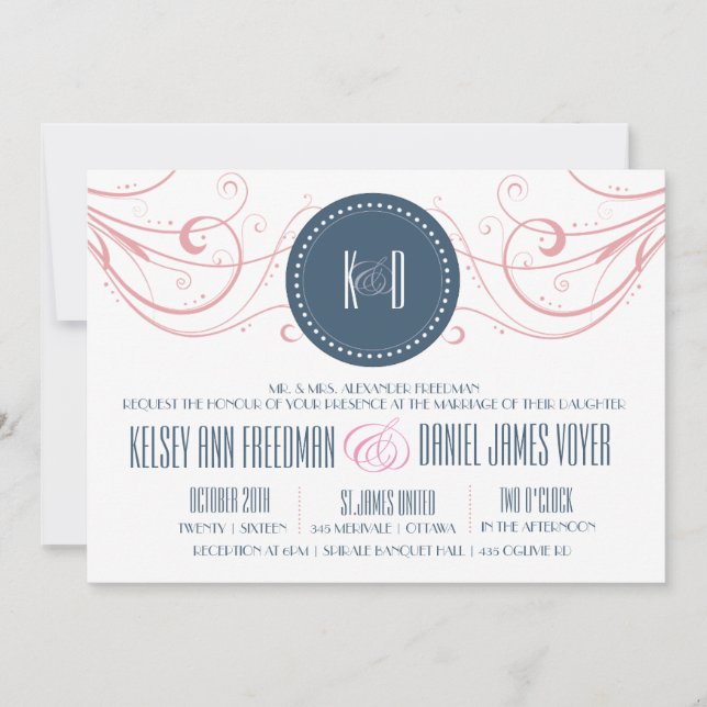 Art Deco Hochzeitseinladung mit Wirbel Einladung (Vorderseite)