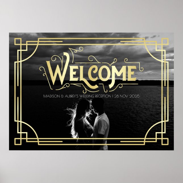 Art Deco Hochzeitsempfang Begrüßung Foto hinzufüge Poster (Vorne)