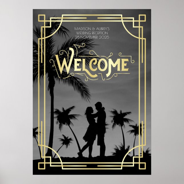 Art Deco Hochzeitsempfang Begrüßung Unterschreiben Poster (Vorne)