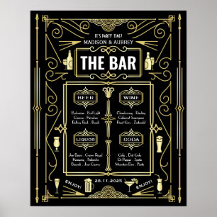 Art Deco Hochzeitsfeier Bar Wein Bier Likör Karte Poster