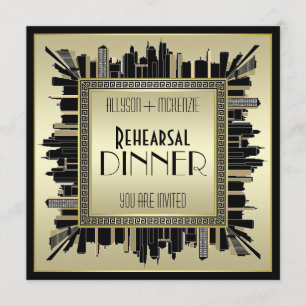 Art Deco Hochzeitsfeier Champagne Gold Probe Abend Einladung