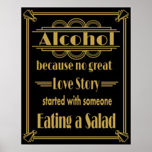 Art Deco Hochzeitsschild "Alkohol Druck Poster