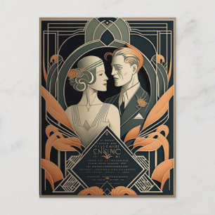Art Deco Hochzeitsthema Postkarte