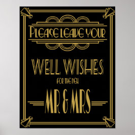 Art Deco Hochzeitszeichen Gold und schwarz Wunschz Poster