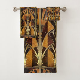 ART DECO HOLZ INLAY FANS LAMP SHADE BADHANDTUCH SET