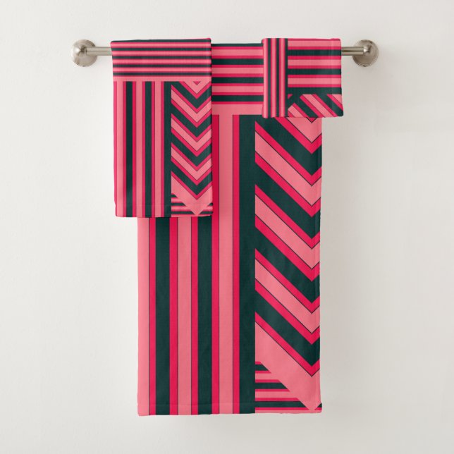 Art Déco Holzkohle Rosa Abstraktes elegantes Muste Badhandtuch Set (Insitu)