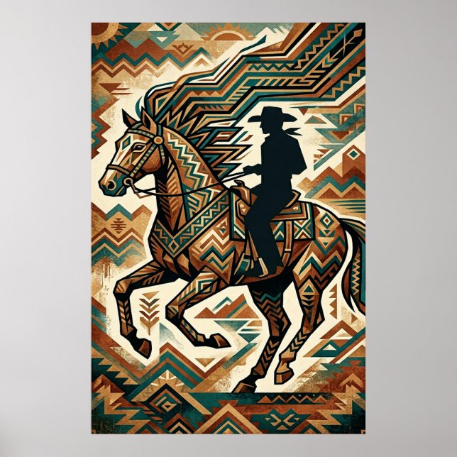 Art Deco Horse and Rider Poster - Geometric Wester (Vorne)