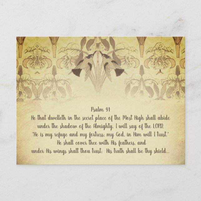 Art Deco Hummingbird He is My Refuge Psalm 91 Postkarte (Vorderseite)
