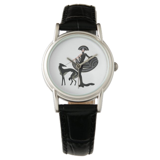 Art Deco Hund und Lady eWatch Armbanduhr (Vorderseite)