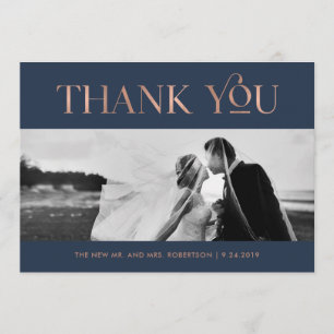 Art Deco Imitats Rose Gold auf Marine   Foto Viele Dankeskarte
