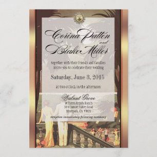 Art Deco Imitats Vellum Metallic Champagne Hochzei Einladung
